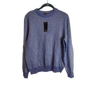 JEFF Mens Blue Metallic Shimmer Knit Crewneck Sweater Size M Sparkle Silver New